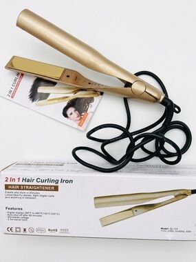 2-in-1 Gold Hair Straightener & Curling Iron